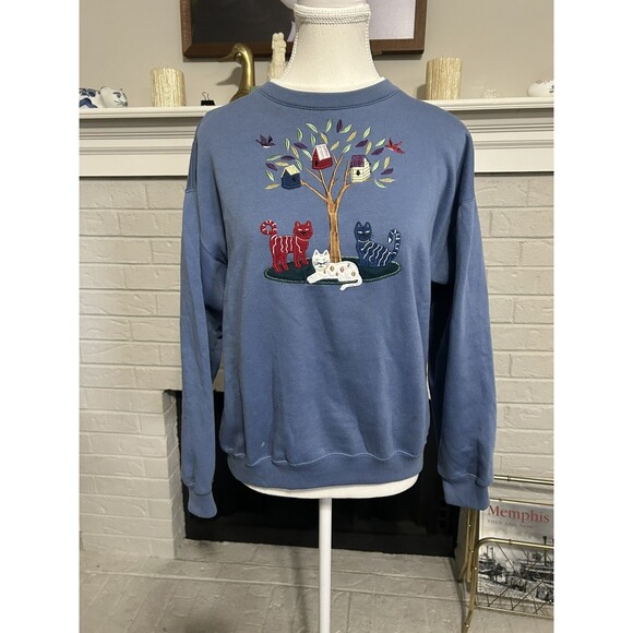 Vintage Sweatshirt Bolo Kitten Grandmacore Crew Neck Cat Granny Medium - Picture 1 of 8
